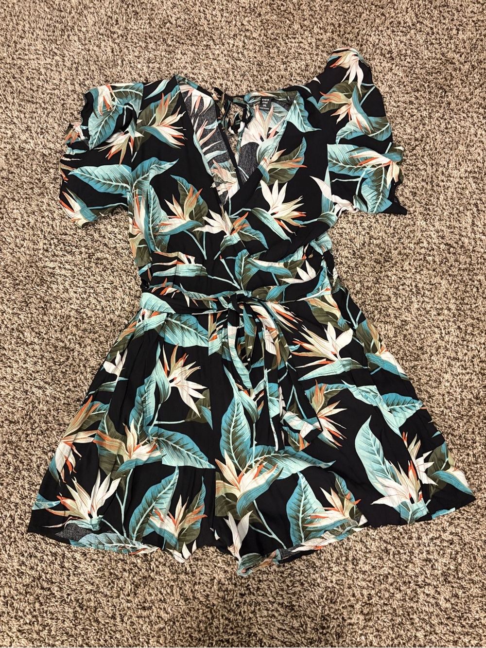 Tropical Floral Black One-Piece Romper
